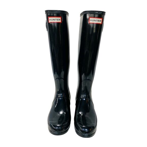 Hunter Original Tall Gloss Rain Boots Black Womens Size 10 Rubber - Picture 5 of 7